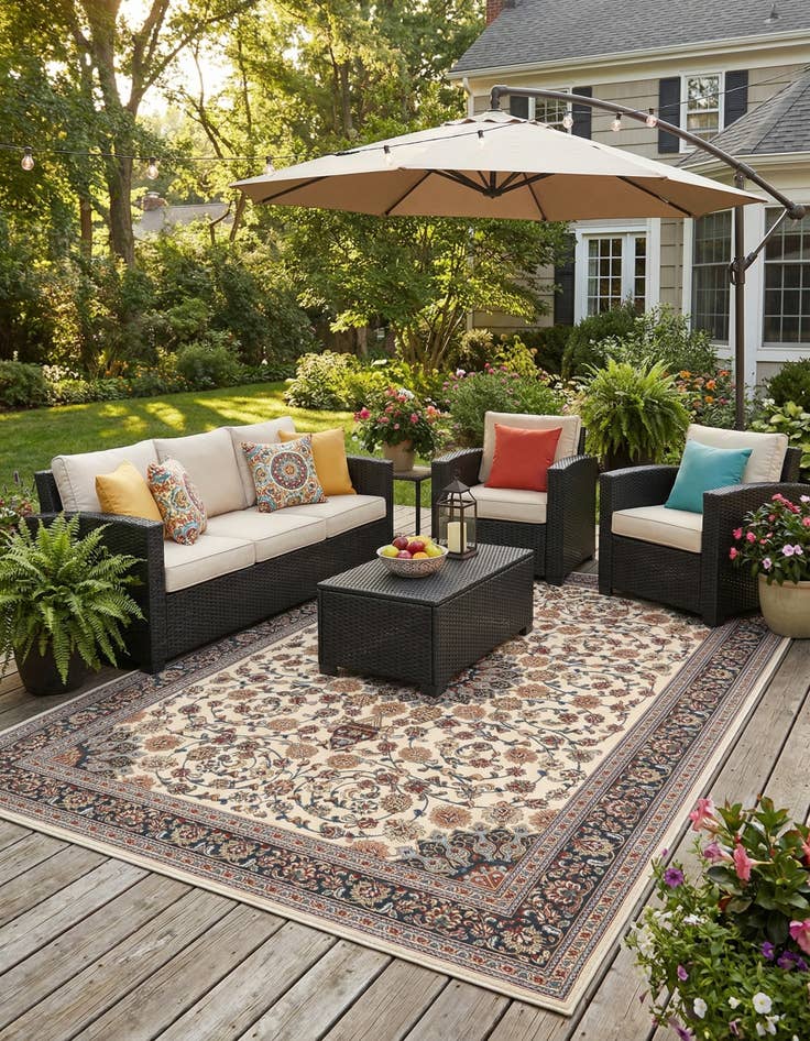 Detail image of 9' x 12'  Washable Traditional Indoor / Outdoor Rug