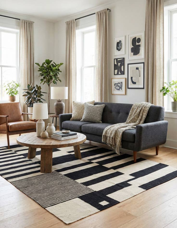 Detail image of 4' 7 x 6' 6  Hand Woven Kilim Modern Wool Rug