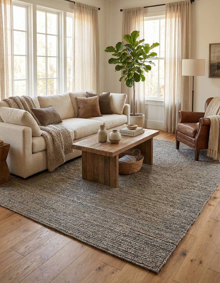 Detail image of 12' 2 x 16' 1  Hand Braided Jute Rug