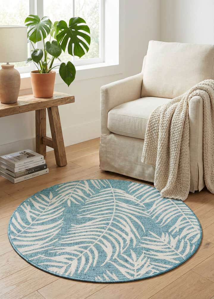 4' x 4' Easy-Clean Botanical Indoor / Outdoor Round Rug