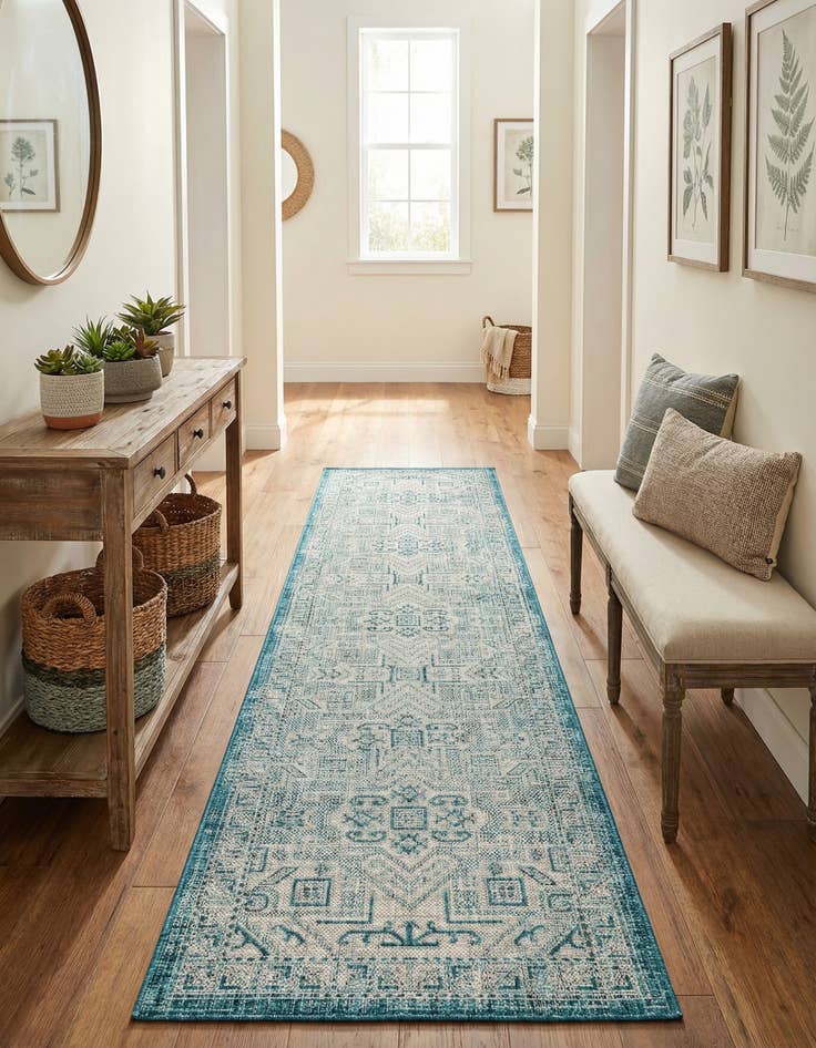 Detail image of 2' 7 x 12'  Washable Aztec Indoor / Outdoor Runner Rug