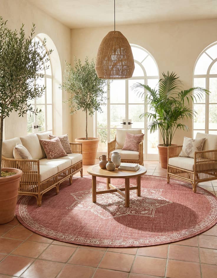 Detail image of 12' x 12'  Washable Traditional Indoor / Outdoor Round Rug