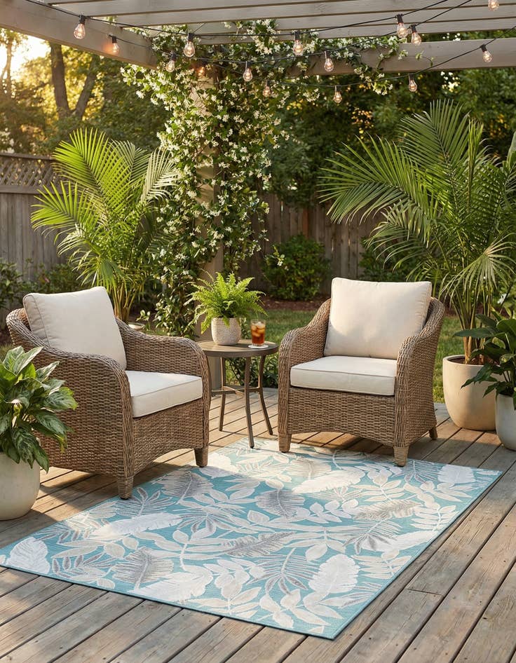 Detail image of 5' 2 x 8' Easy-Clean Botanical Indoor / Outdoor Rug