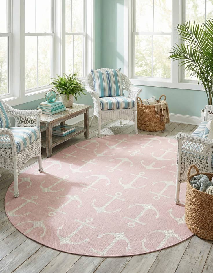 Detail image of 7' 10 x 10'  Washable Coastal Indoor / Outdoor Oval Rug