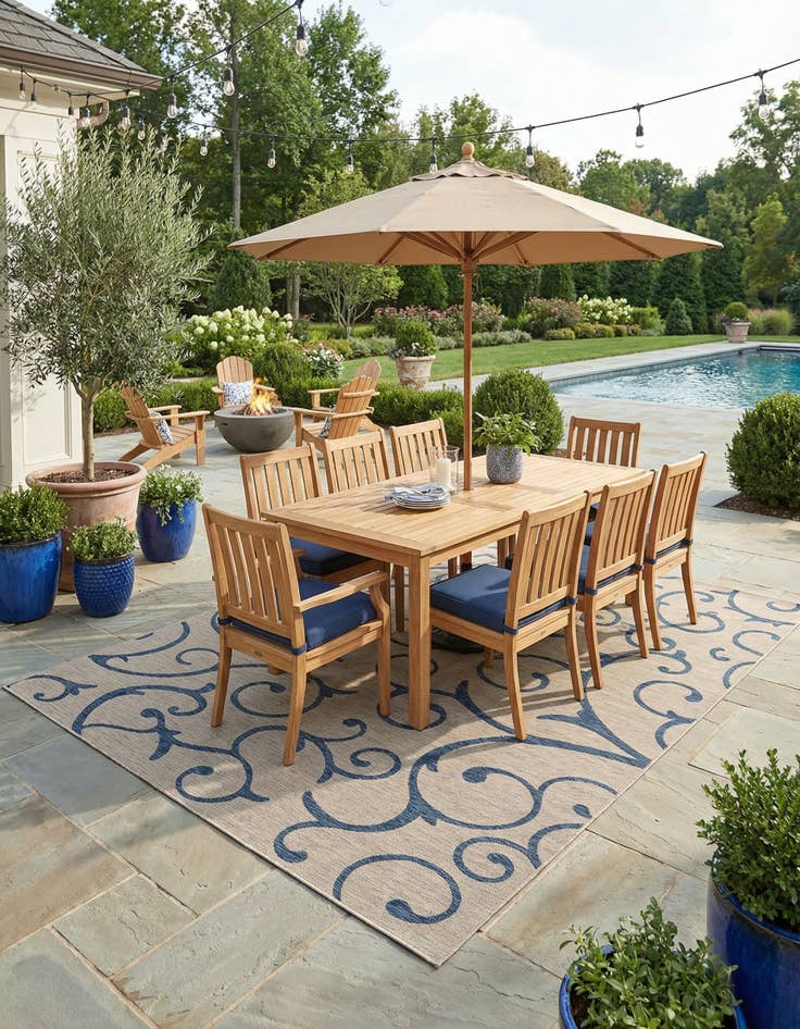 Detail image of  10' 8 x 10' 8  Washable Botanical Indoor / Outdoor Square Rug