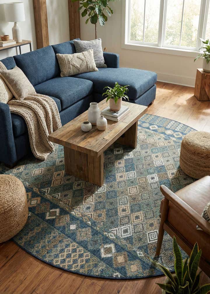 7' 10 x 7' 10 Easy-Clean Baja Indoor / Outdoor Round Rug