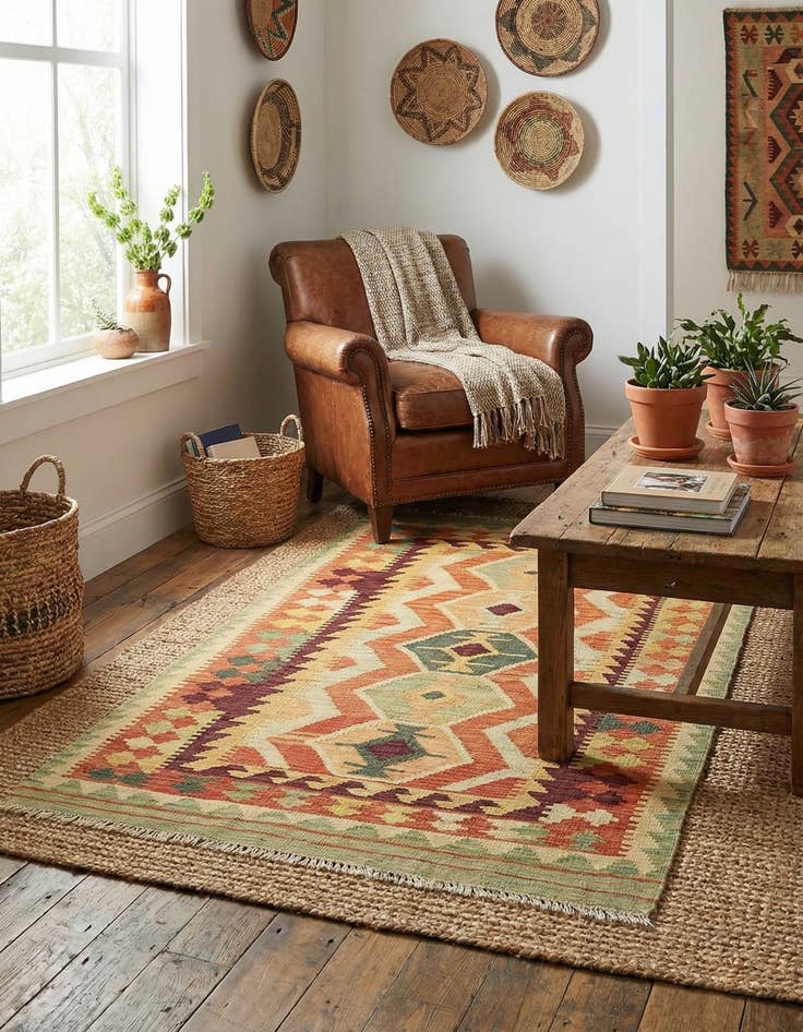 Detail image of 2' 8 x 4' 10  Hand Woven Kilim Waziri Wool Rug