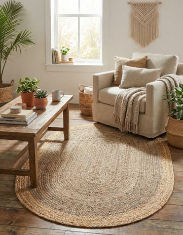 4' 1 x 6' 1 Handmade Braided Jute Oval Rug