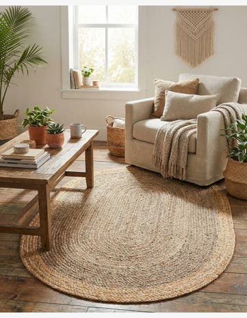 4' 1 x 6' 1 Handmade Braided Jute Oval Rug