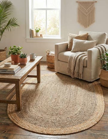 4' 1 x 6' 1 Handmade Braided Jute Oval Rug