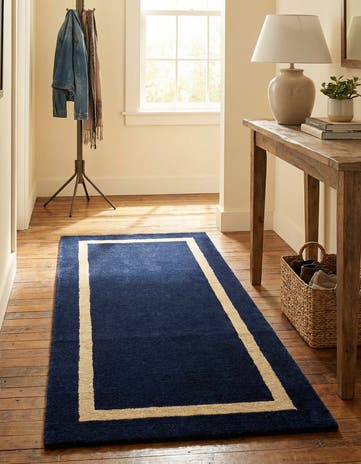 Cobalt Blue Jill Zarin Border Wool Runner Rug