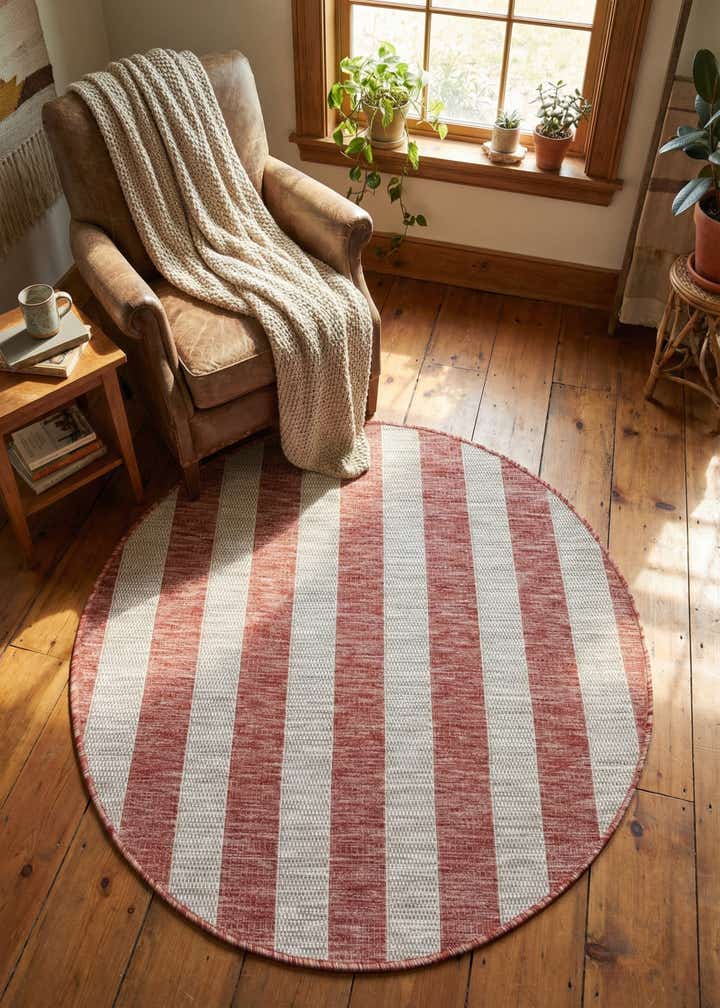 4' x 4' Easy-Clean Ribbon Indoor / Outdoor Round Rug