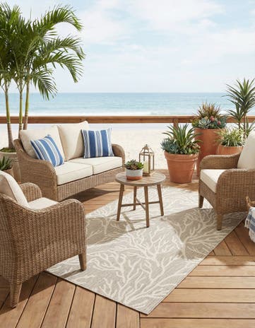 Gray Easy-Clean Coastal Indoor / Outdoor Rug
