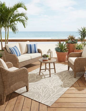 Gray Easy-Clean Coastal Indoor / Outdoor Rug