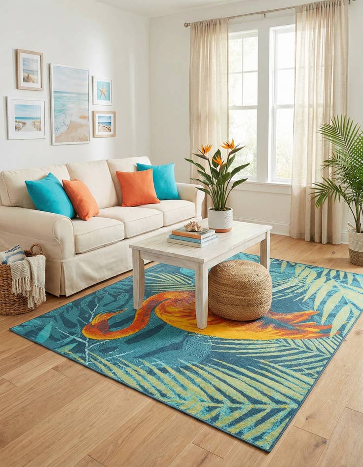 Detail image of  7' 10 x 7' 10  Washable Coastal Indoor / Outdoor Square Rug