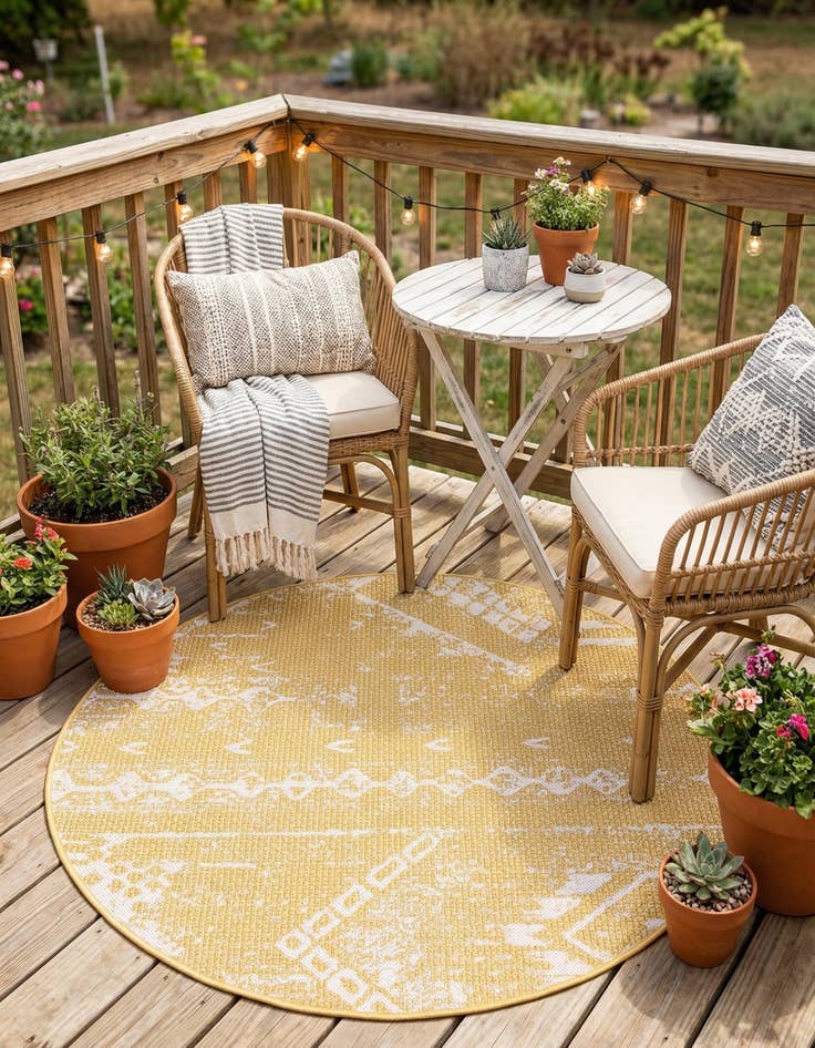 Detail image of 3' x 3'  Washable Bohemian Indoor / Outdoor Round Rug