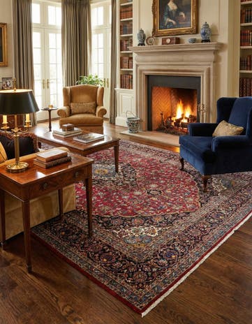 9' 8 x 13' 6 Hand Knotted Kashan Persian Wool Rug