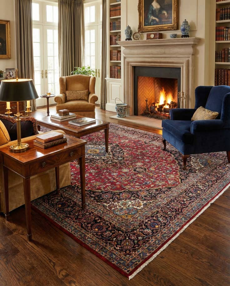 Detail image of 9' 8 x 13' 6 Hand Knotted Kashan Persian Wool Rug
