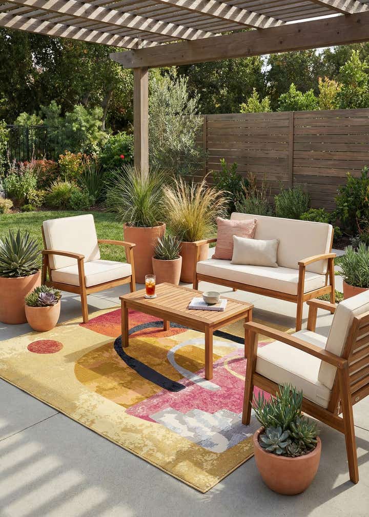 7' 10 x 7' 10 Easy-Clean Modern Indoor / Outdoor Square Rug