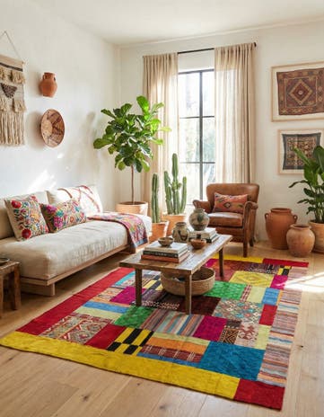 5' 7 x 8' Hand Woven Kilim Patchwork Wool Rug