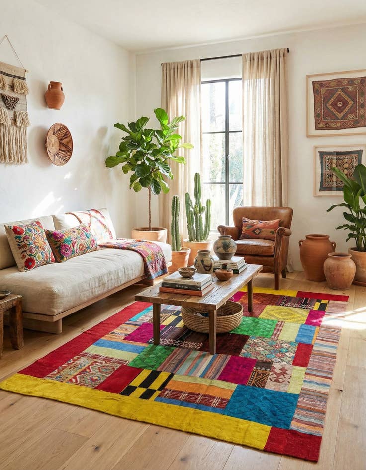 Detail image of 5' 7 x 8'  Hand Woven Kilim Patchwork Wool Rug