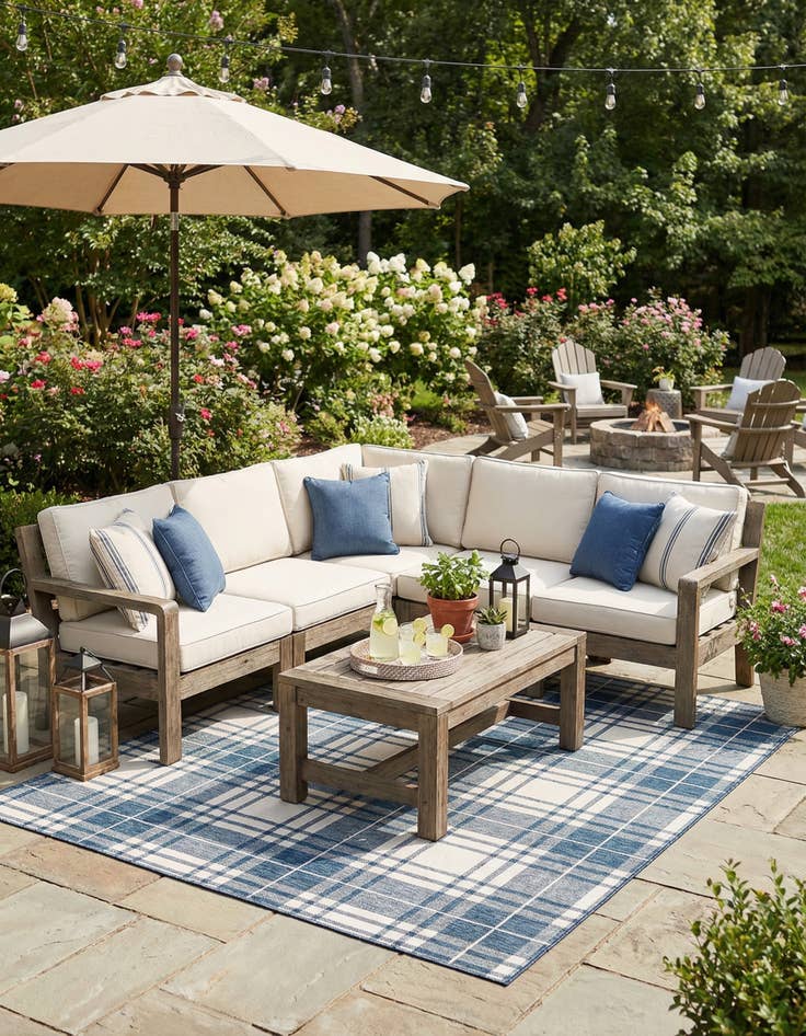 Detail image of 10' x 10' Easy-Clean Checkered Indoor / Outdoor Square Rug