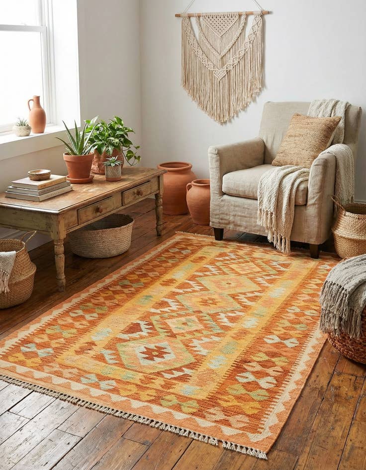 Detail image of 3' x 4' 10  Hand Woven Kilim Waziri Wool Rug