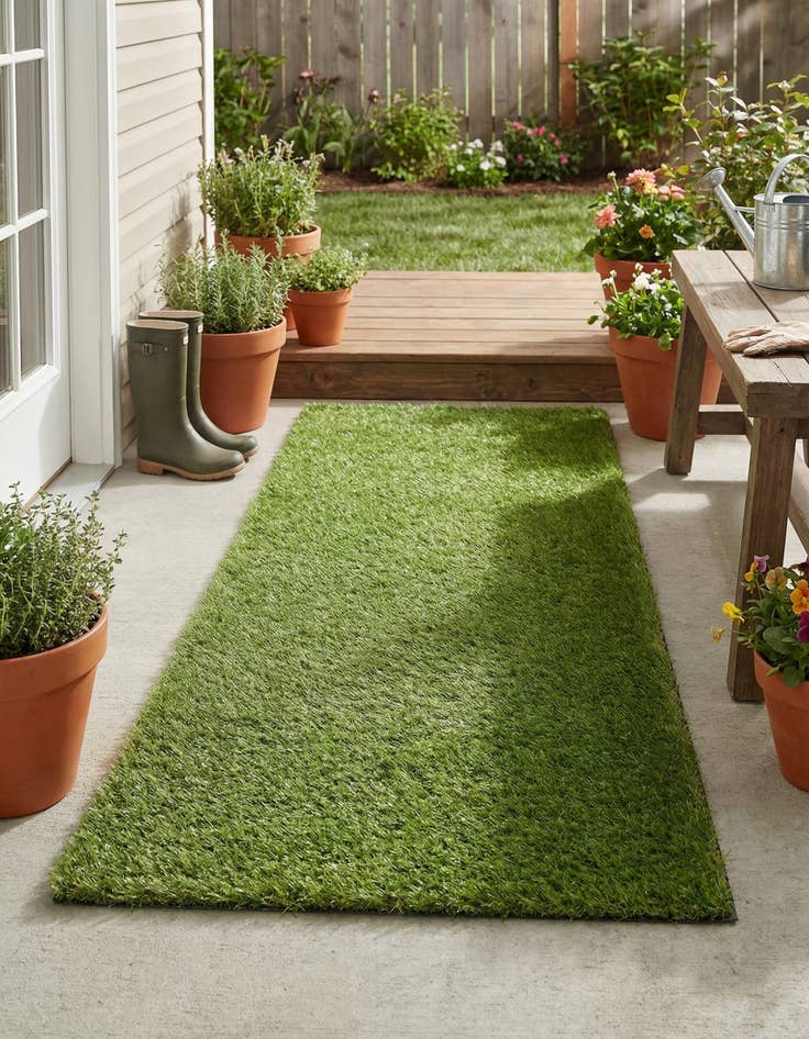 Detail image of 2' x 4'  Washable Grass Indoor / Outdoor Runner Rug