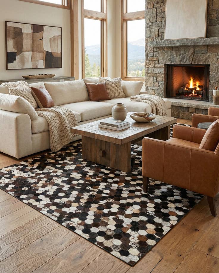 Detail image of 5' x 7' 10 Cowhide Leather Rug