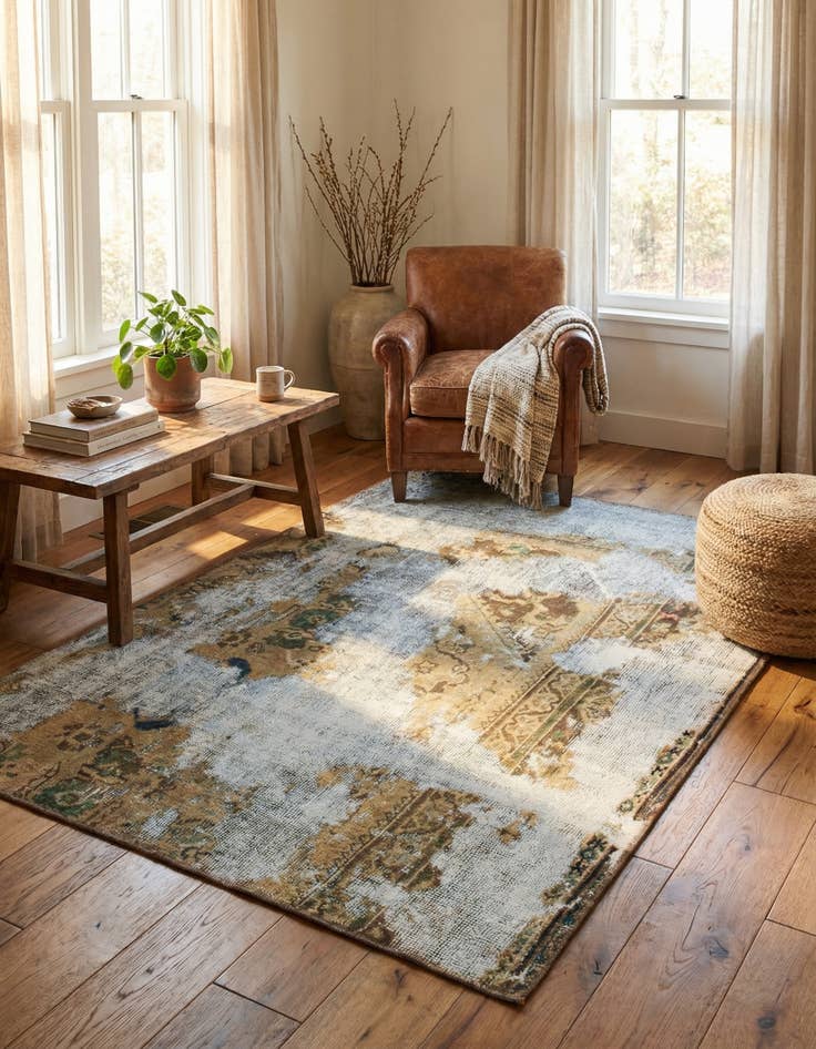 Detail image of 4' 5 x 5' 4  Hand Knotted Ultra Vintage Persian Wool Square Rug