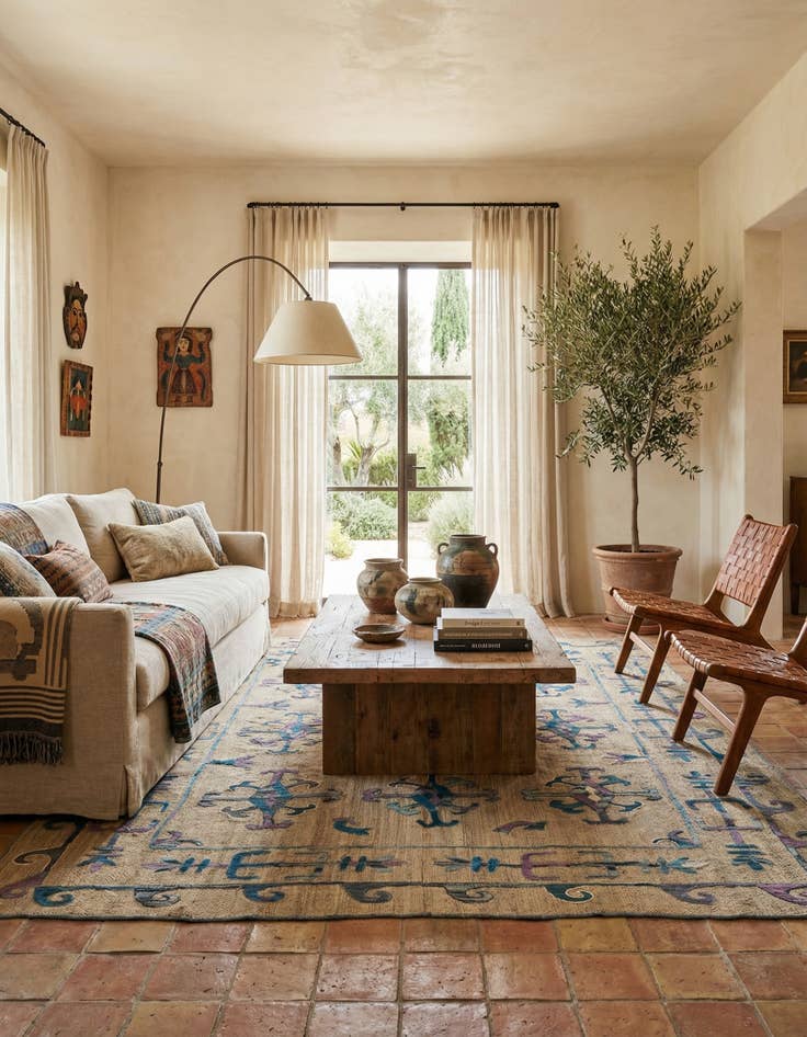 Detail image of 5' 8 x 7'  Hand Woven Kilim Suzani Wool Rug