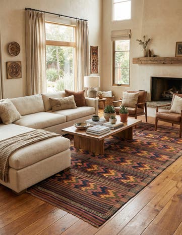 6' 10 x 13' 6 Hand Woven Kilim Fars Wool Rug