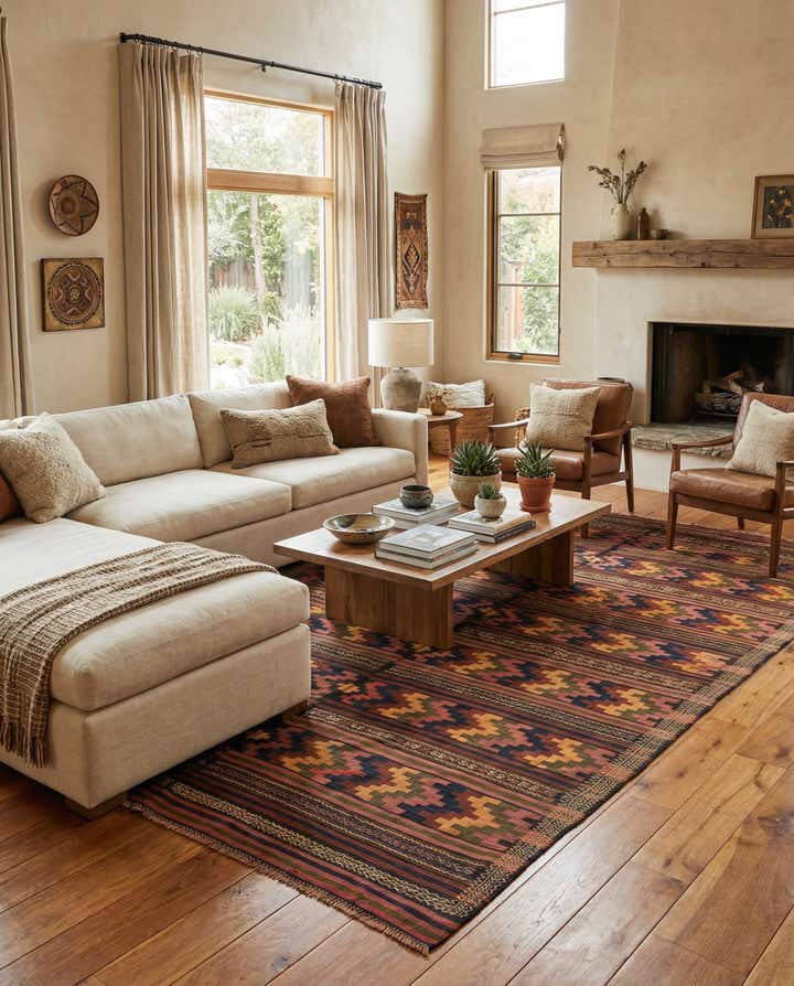 6' 10 x 13' 6 Hand Woven Kilim Fars Wool Rug