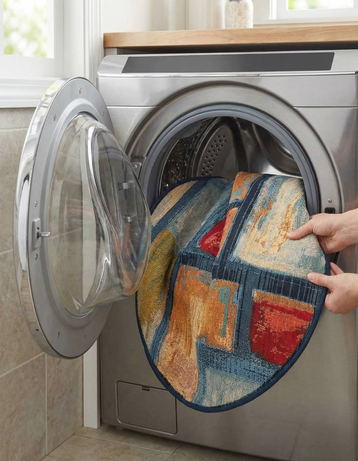 Detail image of 2' 7 x 2' 7  Washable Modern Indoor / Outdoor Round Rug