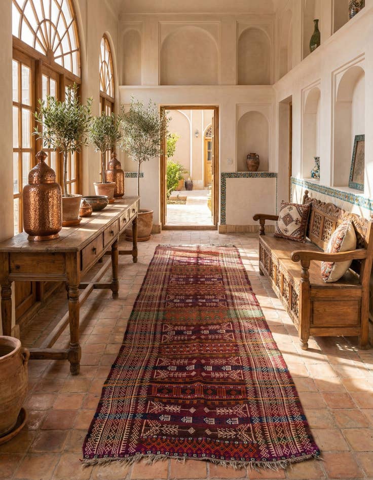 Detail image of 3' 8 x 12'  Hand Woven Kilim Fars Wool Runner Rug