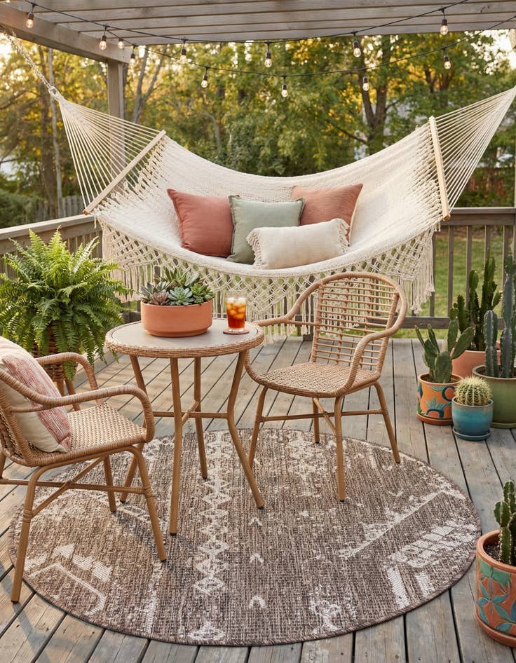 Detail image of  3' x 3'  Washable Bohemian Indoor / Outdoor Round Rug