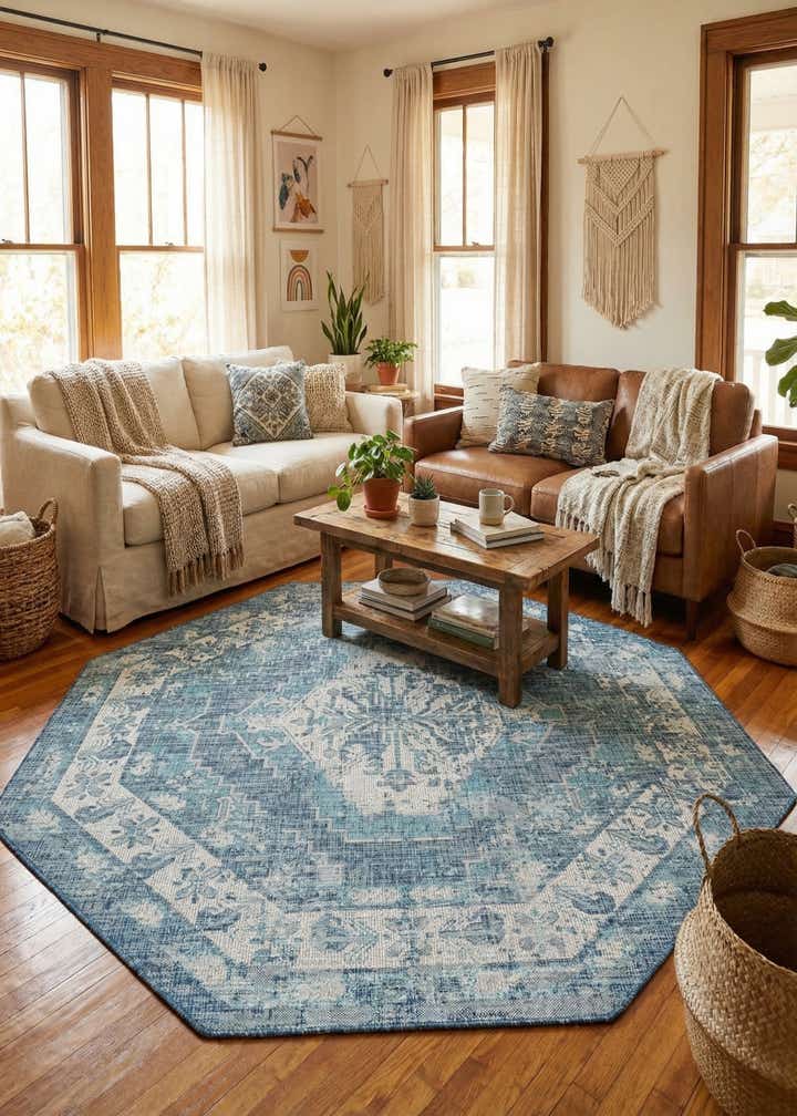 7' 10 x 7' 10 Easy-Clean Traditional Indoor / Outdoor Octagon Rug