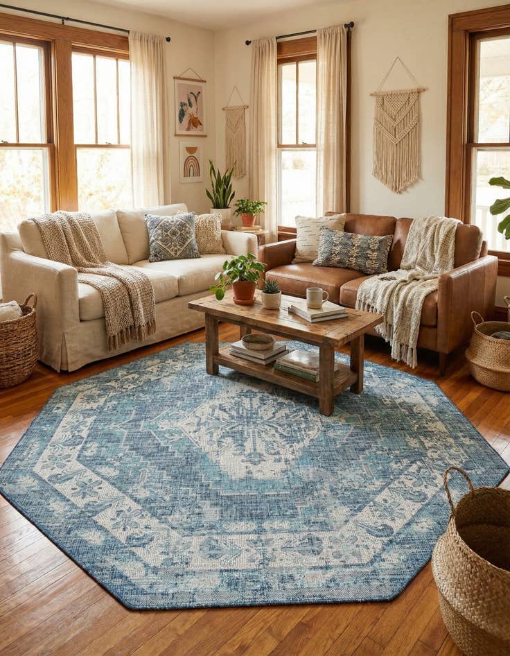 Detail image of  7' 10 x 7' 10  Washable Traditional Indoor / Outdoor Octagon Rug