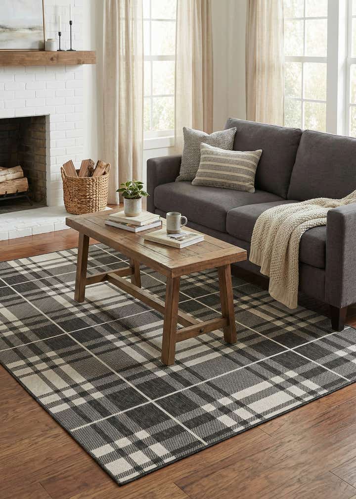 5' 3 x 8' Easy-Clean Checkered Indoor / Outdoor Rug