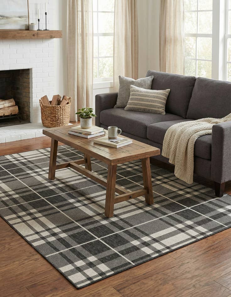 Detail image of  5' 3 x 8'  Washable Checkered Indoor / Outdoor Rug