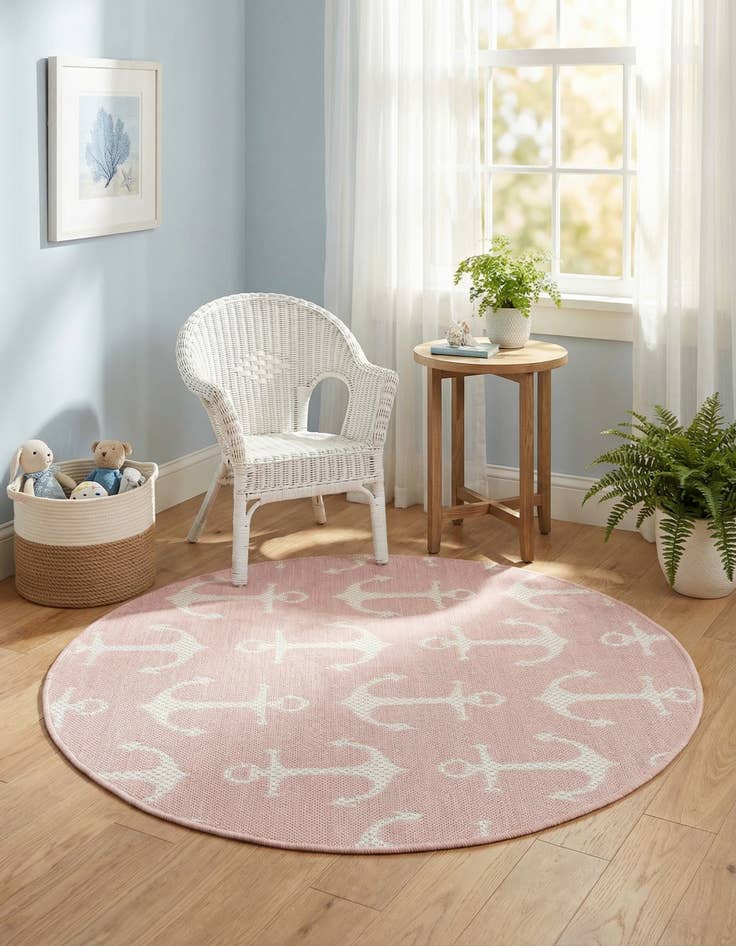 Detail image of 3' x 3'  Washable Coastal Indoor / Outdoor Round Rug