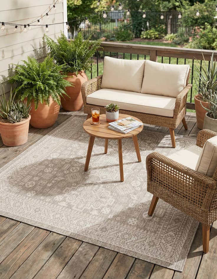 Detail image of  7' 10 x 7' 10  Washable Aztec Indoor / Outdoor Square Rug
