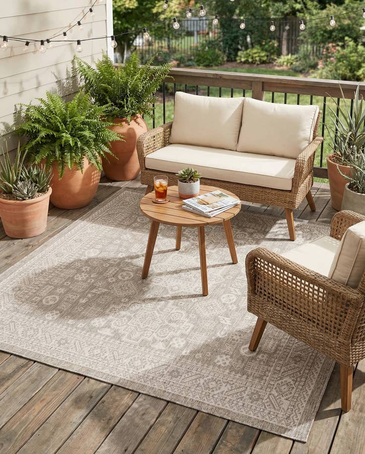 Detail image of 7' 10 x 7' 10 Easy-Clean Aztec Indoor / Outdoor Square Rug