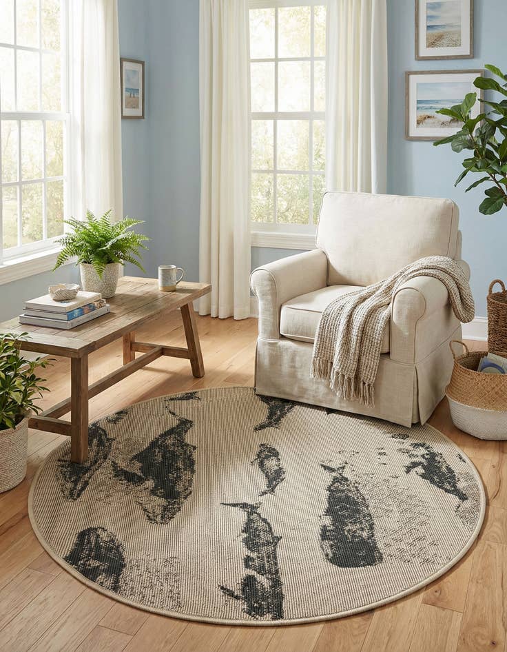 Detail image of 3' x 3'  Washable Coastal Indoor / Outdoor Round Rug