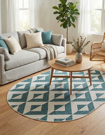 Teal Easy-Clean Jill Zarin Napa Indoor / Outdoor Oval Rug