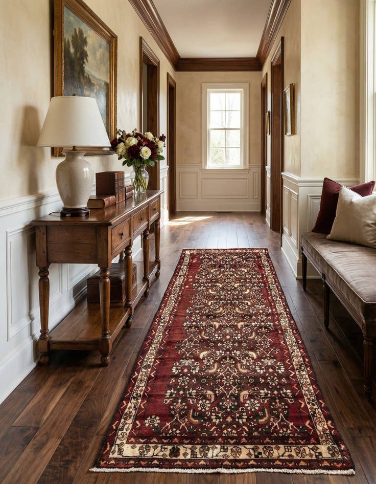 Detail image of 3' 4 x 10'  Hand Knotted Hamedan Persian Wool Runner Rug