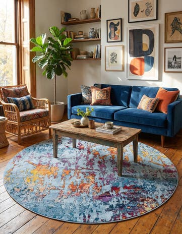 Blue and Multi Starlight Round Rug