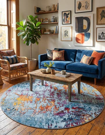 Blue and Multi Starlight Round Rug