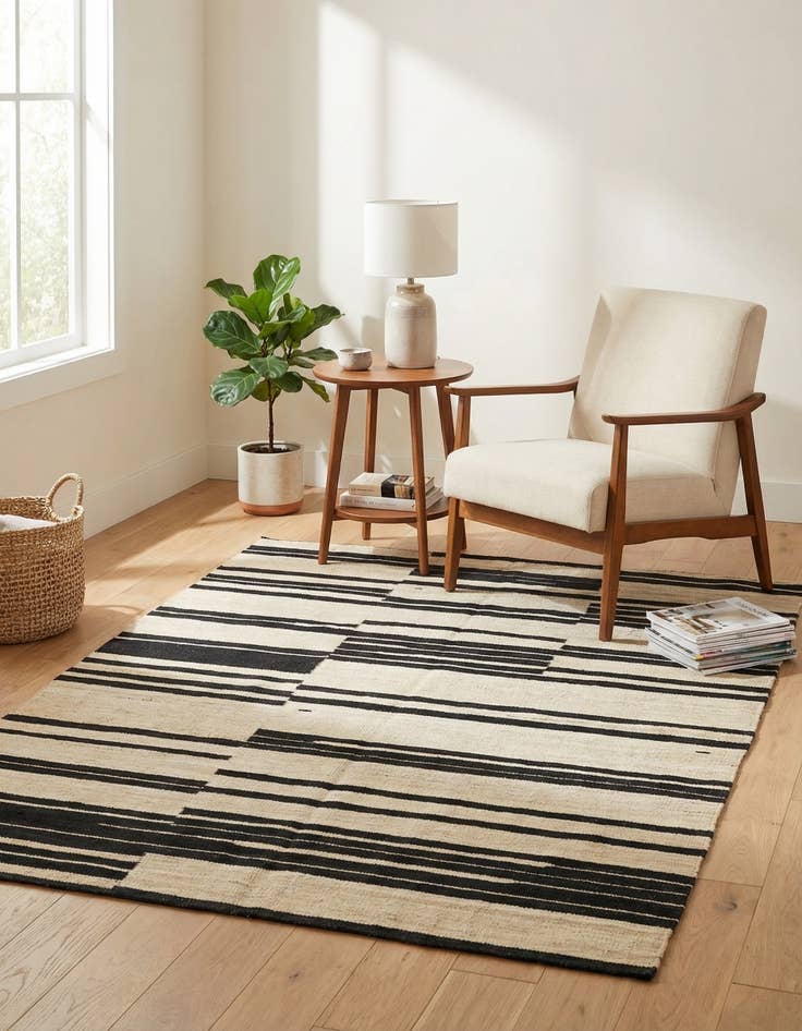 Detail image of 4' 4 x 5' 7  Hand Woven Kilim Modern Wool Rug