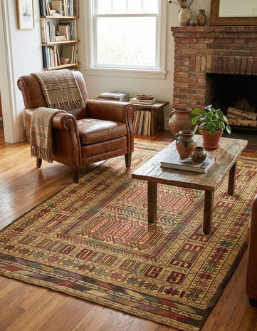 3' 11 x 6' 8 Hand Knotted Sumak Wool Rug